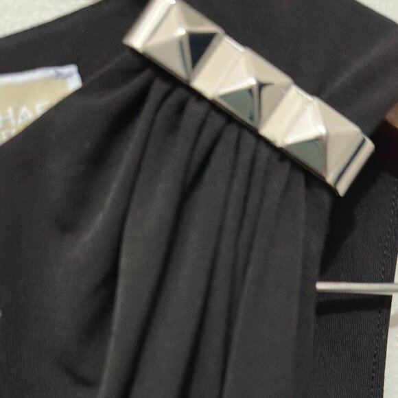 332 Michael Kors | EUC Women’s Black Draped Shoulder Sheath Dress (Size M) - Picture 12 of 15